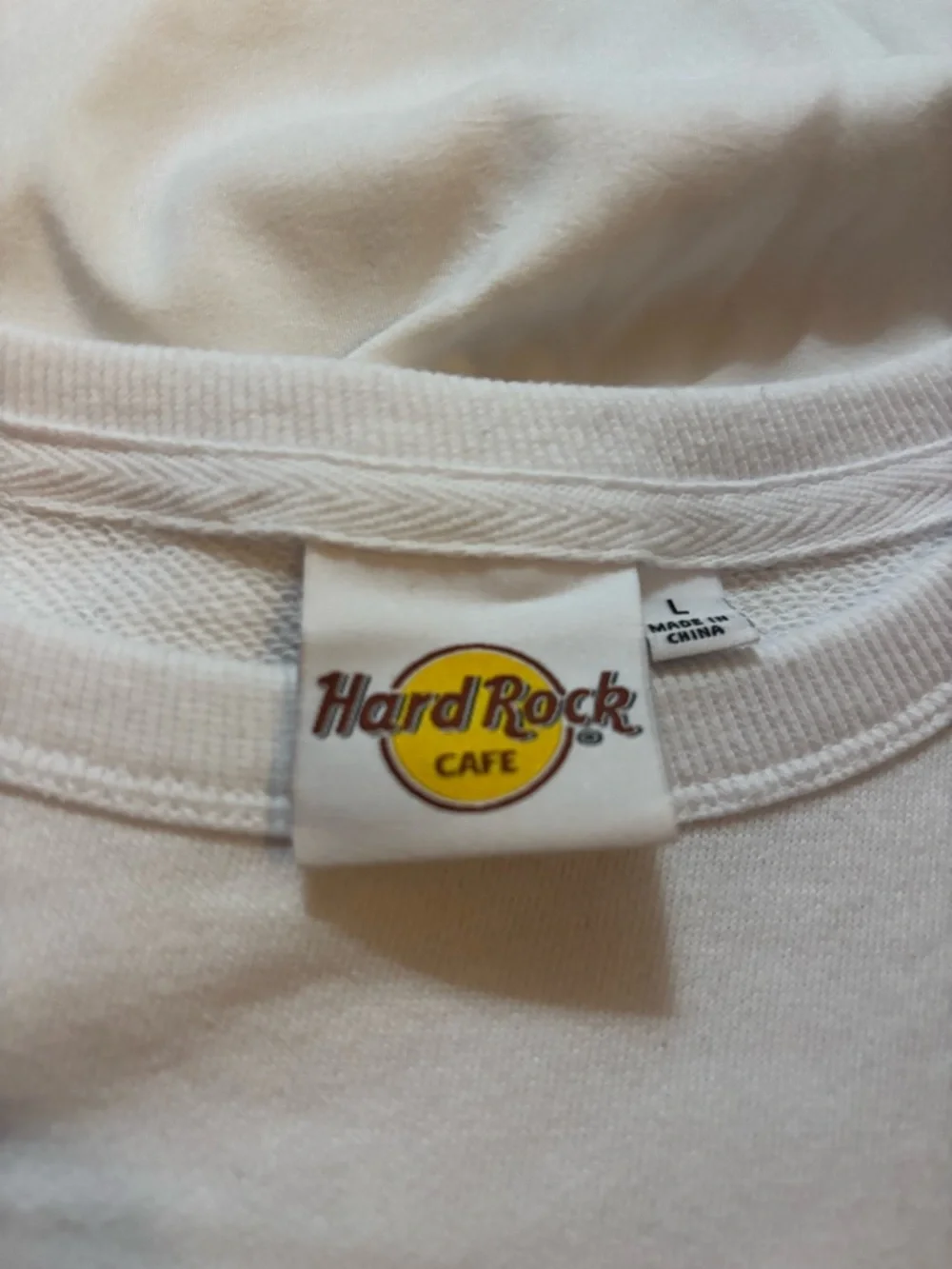 Vintage Hard Rock Cafe Hollywood White Sweatshirt with Yellow Logo, size L - Picture 3 of 4